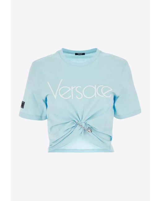 Versace Blue 1978 Re-Edition Logo Crop T-Shirt