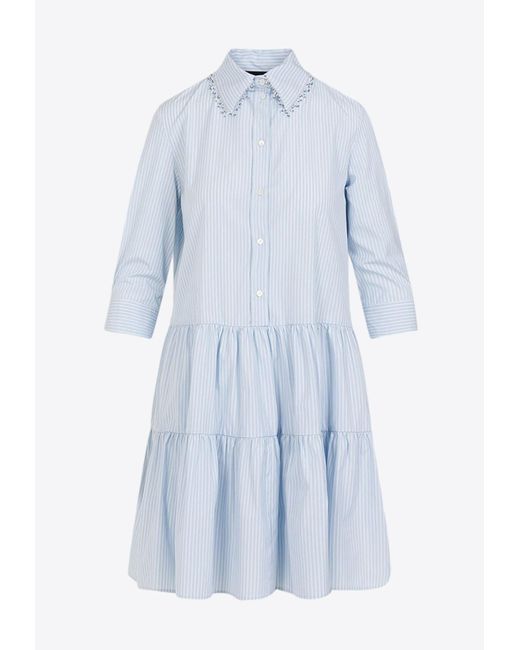 Fabiana Filippi Blue Striped Mini Shirt Dress