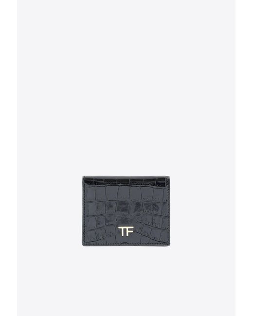 Tom Ford White Tf Shiny Croc-Embossed Leather Wallet