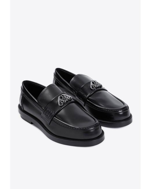 Alexander McQueen Black Logo-Monogram Plaque Leather Loafers