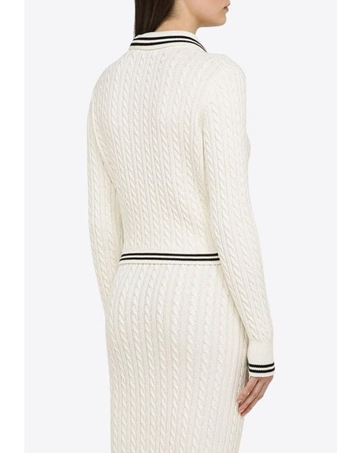 Alessandra Rich White Cable-Knit Polo T-Shirt
