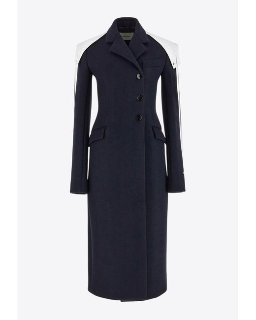 Ferragamo Blue Off-Center Buttoned Wool Coat