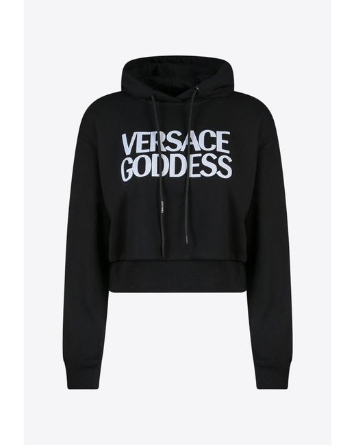 Versace Black Logo Cropped Hooded Sweatshirt