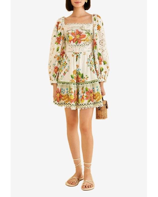 off-white delicate forest scarves organic cotton mini dress Farm Rio Women's Delicate Forest Scarves Blouse - White - Size XS
