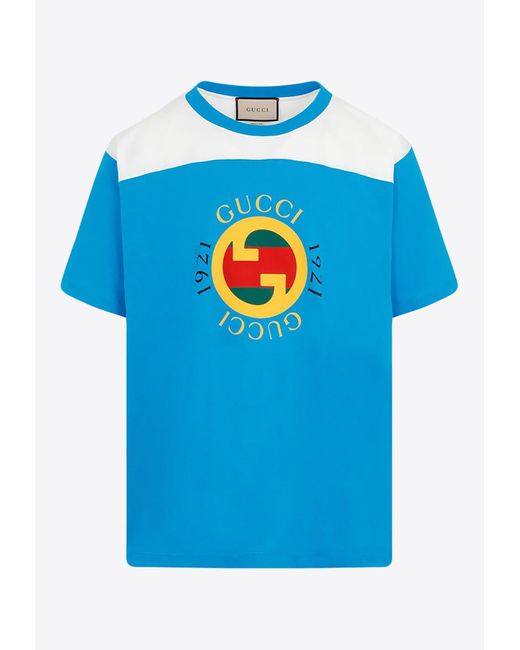 Gucci Blue Logo Print Short-sleeved T-shirt for men