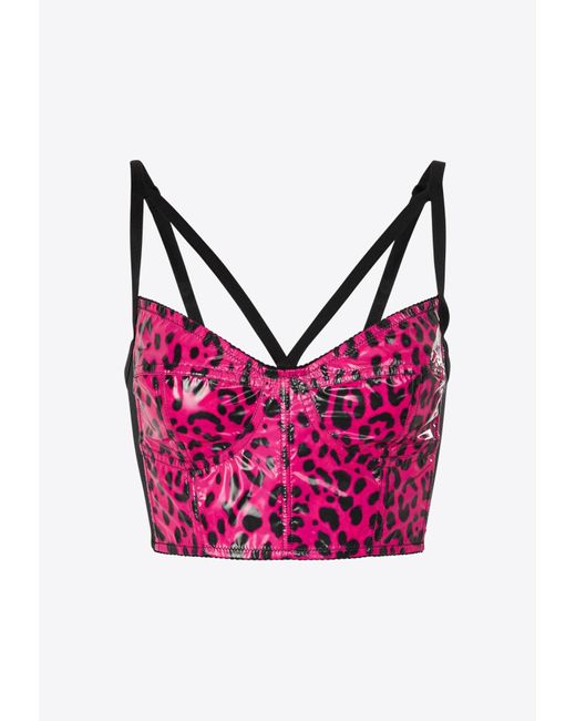 Dolce & Gabbana Pink Leopard Print Bustier Top