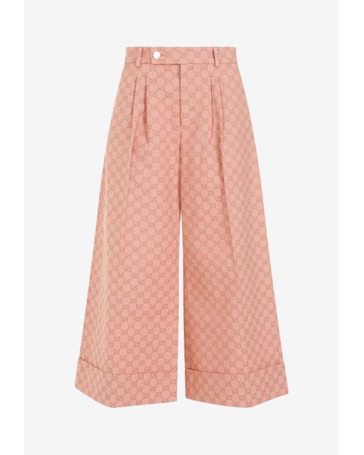 Gucci Pink All-over Logo Wide-leg Pants
