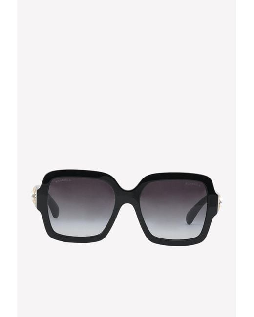 Chanel Black Oversized Square-shaped Sunglasses With Mix Charms