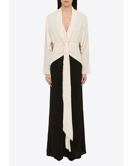 Victoria Beckham White Tie-Detail Silk Maxi Dress