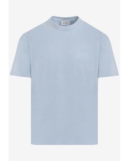 Carhartt Blue Logo-Embroidered Crewneck T-Shirt for men