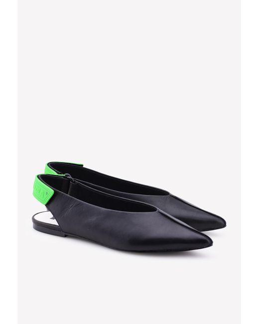 Bimba Y Lola Black Leather Pointed Slingback Flats