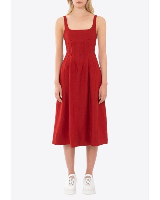 Chloé Red Linen Sleeveless Midi Dress