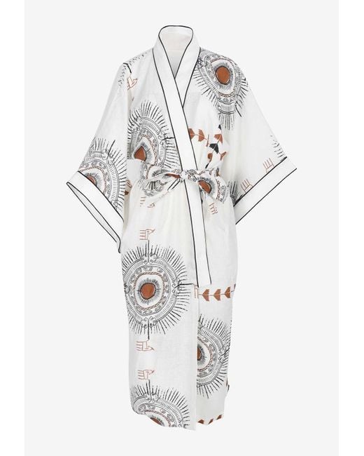 Maison La Plage White Gazelle Printed Kimono