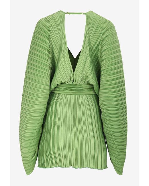 L'idée Green Galerie Belted Plisse Mini Dress