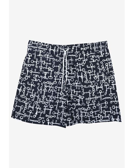 Hermès Metallerie Givree Print Swim Shorts in Blue for Men