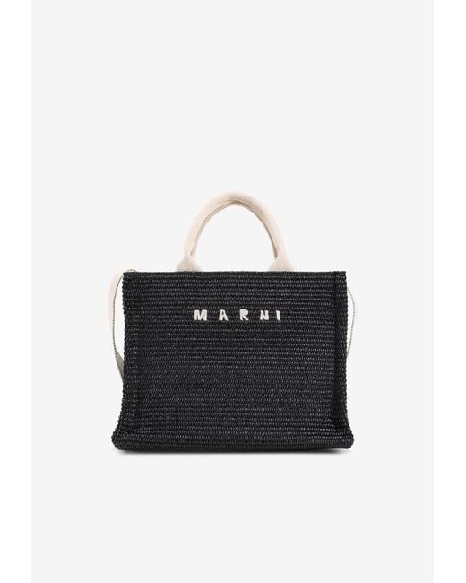 Marni Black Small Raffia-Effect Tote Bag