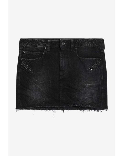 Balenciaga Black Washed Mini Denim Skirt