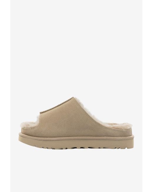 Ugg Natural Suede Slippers With Embossed-Logo