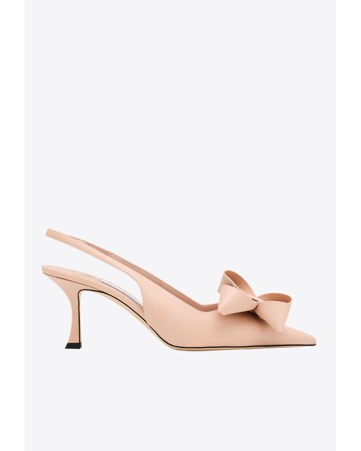 Jimmy Choo Pink Staz 70 Oversized Bow Slingback Pumps