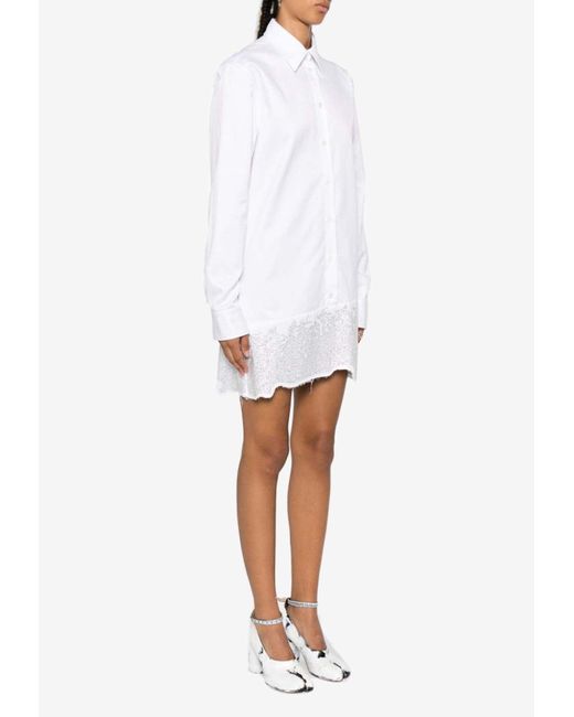 J.W. Anderson White Crystal-Embellished Mini Shirt Dress