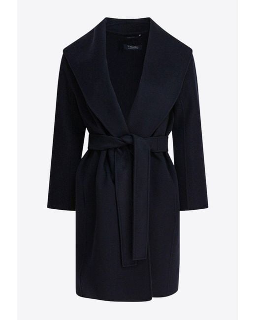 Max Mara Blue Messi Belted Wool Robe Coat