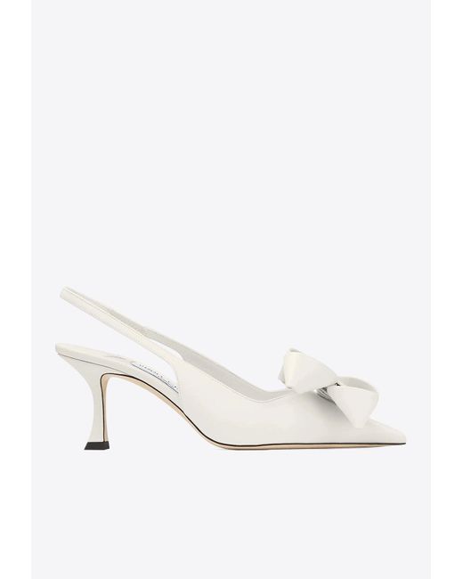 Jimmy Choo White Staz 70 Oversized Bow Slingback Pumps