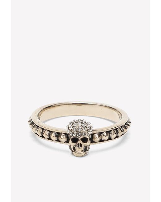 Alexander McQueen White Crystal-embellished Skull Ring