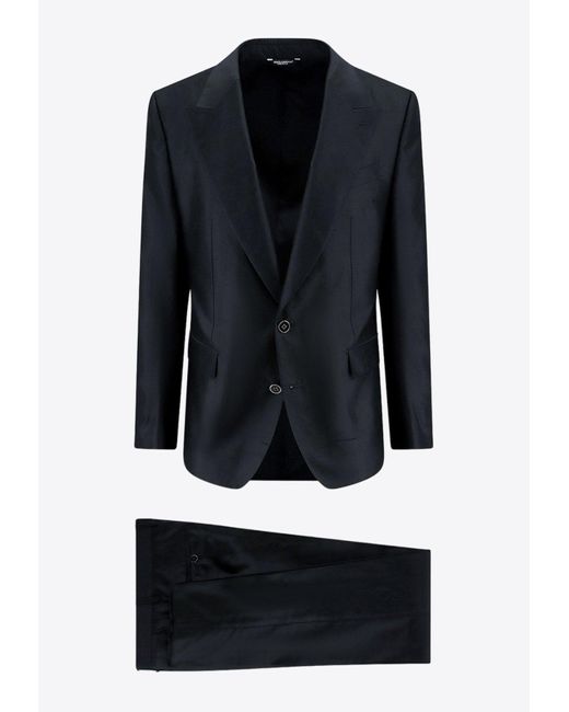 Dolce & Gabbana Blue Single-Breasted Shantung Silk Suit for men