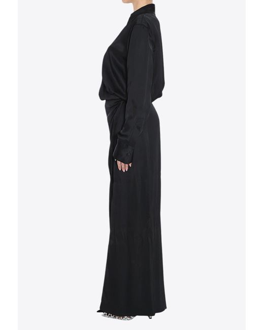 The Attico Black Draped Satin Maxi Dress