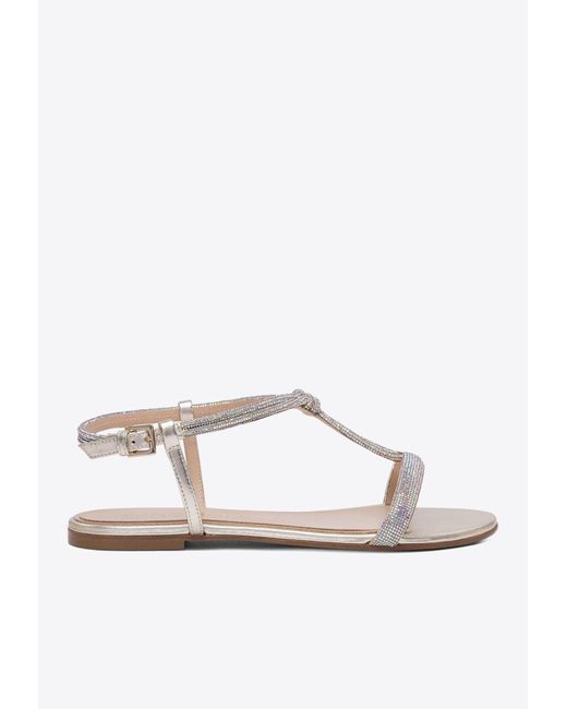 Ninalilou White Elisa Crystal Embellished Leather Sandals