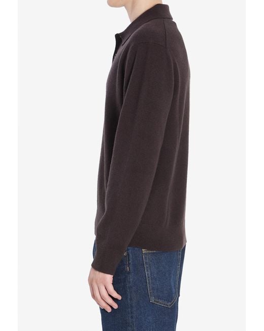 Burberry Black Embroidered Ekd Long-Sleeved Polo T-Shirt for men