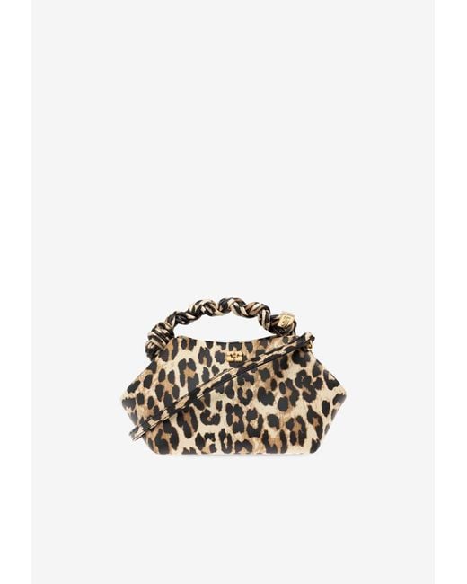 Ganni Natural Small Bou Leopard Print Top Handle Bag