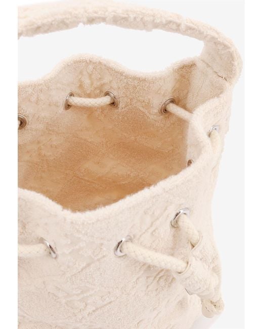 Tory Burch White Mini T Monogram Terry Canvas Bucket Bag