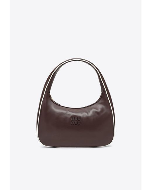 Miu Miu Brown Embossed Logo Leather Shoulder Bag