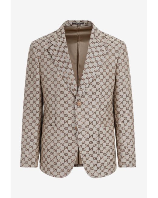 Gucci Brown Archive Single-breasted Blazer In Linen Blend]d for men