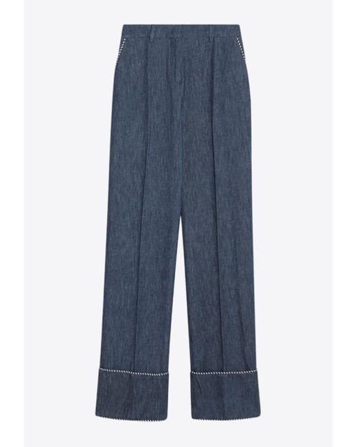 Valentino Blue Denim Wide-Leg Pants