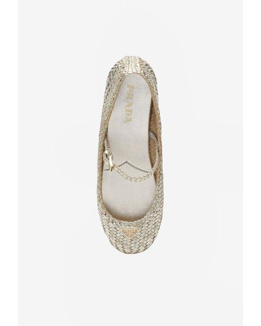 Prada White Woven Leather Ballet