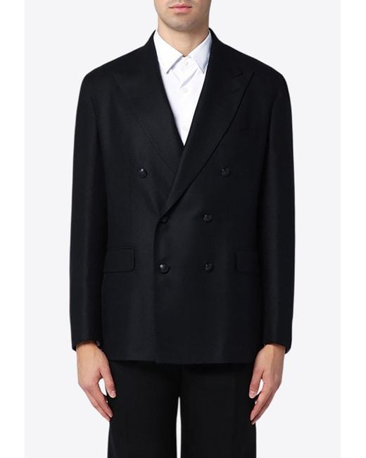 Tagliatore Blue Double-Breasted Wool And Cashmere Blazer for men