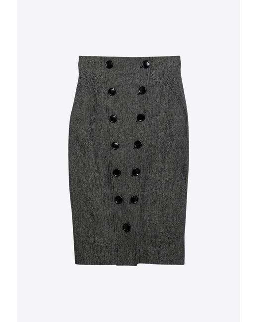 Alaïa Gray Linen Midi Skirt With Buttons
