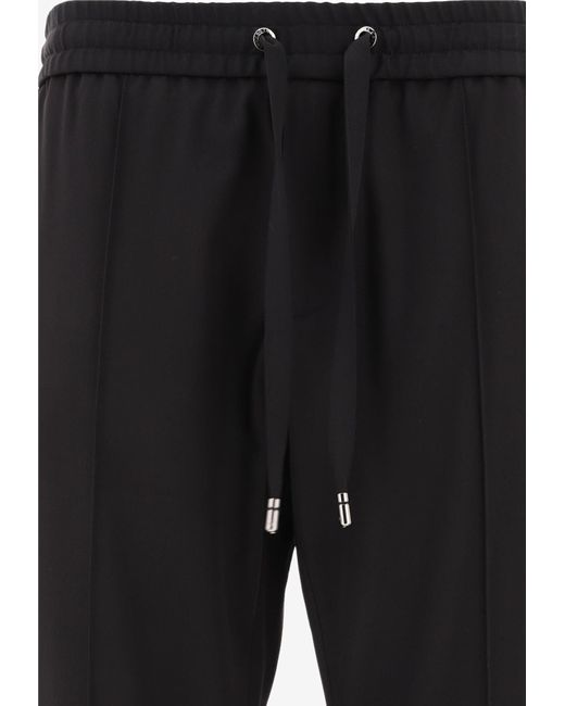 Dolce & Gabbana Black Wool Drawstring Track Pants for men
