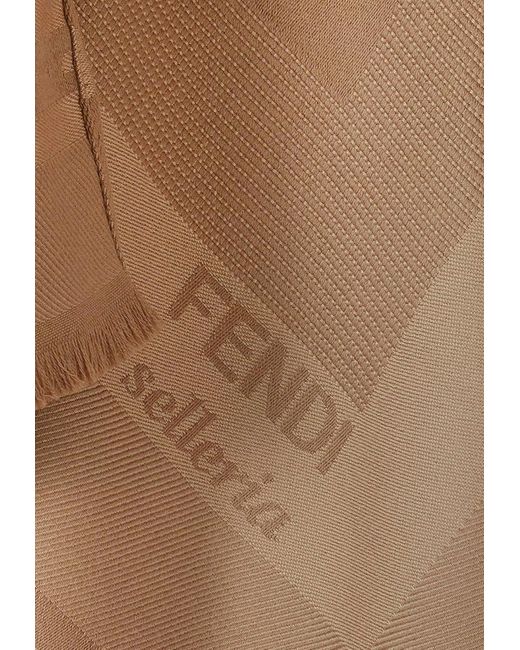 Fendi Brown Wool And Cashmere Logo Jacquard Poncho