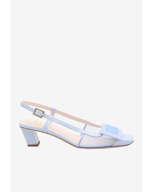 Roger Vivier White Belle Vivier 45 Leather And Mesh Slingback Pumps