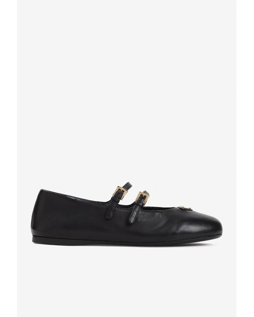 Prada White Logo-Plaque Ballet Flats