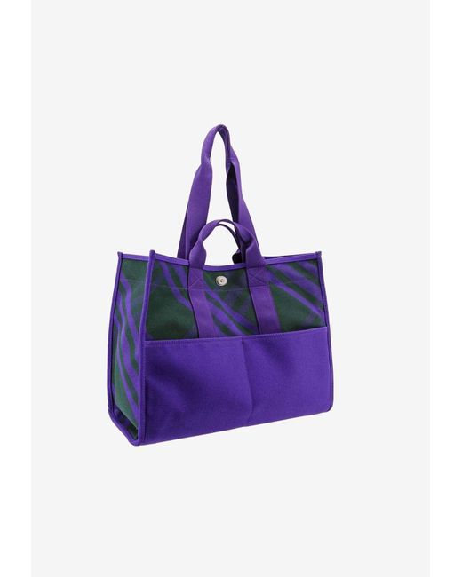 Burberry Purple Check Pattern Tote Bag for men