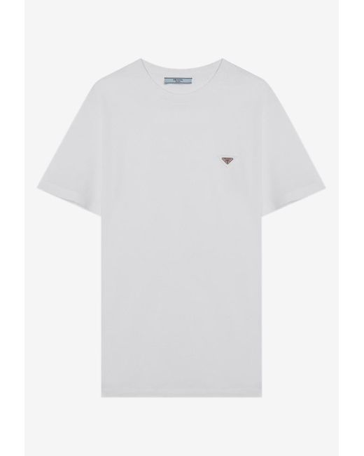 Prada White Triangle Logo Crewneck T-Shirt