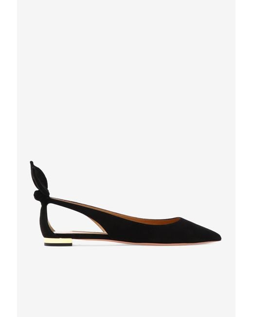 Aquazzura White Bow Tie Suede Ballet Flats