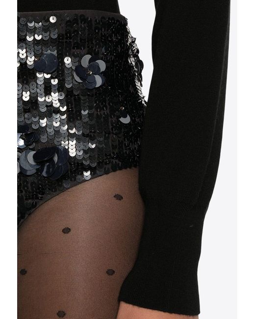 P.A.R.O.S.H. Black Glow Sequined Mini Shorts