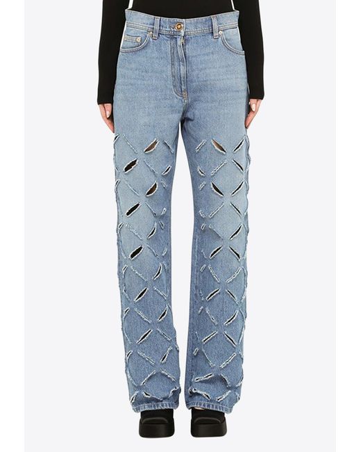 Versace Blue Wide-leg Slashed Jeans
