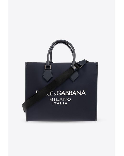 Dolce & Gabbana Blue Large Logo Print Top Handle Bag for men