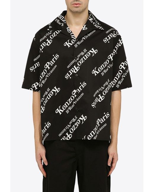 KENZO Black All-Over Logo Print Shirt for men